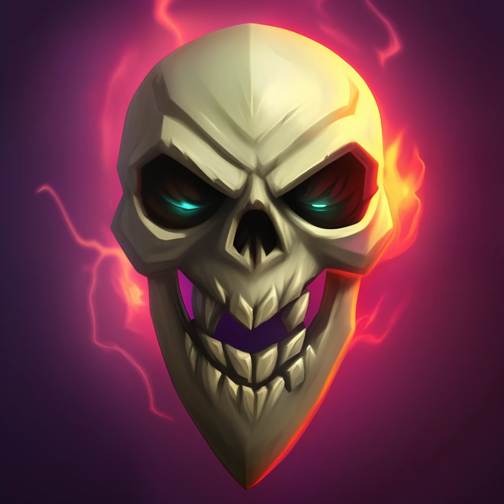 Awesome RPG icon of a screaming skull mask, magic mana voltage energy smokes, game asset trending on artstation