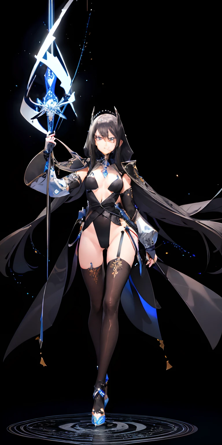 (masterpiece, best quality, ultra-detailed, best shadow), (detailed background,dark fantasy), (beautiful detailed face), high contrast, (best illumination, an extremely delicate and beautiful), ((cinematic light)), colorful, hyper detail, dramatic light, intricate details, (1 girl, solo,black hair, sharp face,low twintails,red eyes, hair between eyes,dynamic angle), blood splatter, swirling black light around the character, depth of field,black light particles,(broken glass),magic circle,
Name: Silver Moon
Occupation: Ninja
Gender: Female
Age: 20 years old
Height: 165cm
Body type: Slender, well-proportioned
Hairstyle: Long straight black hair, slightly ped outwards, with a silver white headpiece
Eyes: Deep and mysterious blue eyes, wearing a pair of black-framed glasses
Clothing: Black tight suit, with white cloak and silver shoulder pads, black arm guards and hand guards on the arms, red ribbon tied around the waist, wearing leather boots with hidden iron claws on the soles, and a silver leg ring on the left leg
Weapon: Two silver ninja swords, with moon patterns carved on the blade
Personality: Steady, calm, finishing tasks cleanly, occasionally showing a playful smile
Pose: Standing pose stretching and yawning, both hands stretched above the head, body slightly bent to the left, right leg slightly bent, left leg behind the body, slightly raised
Image requirements: High-resolution image