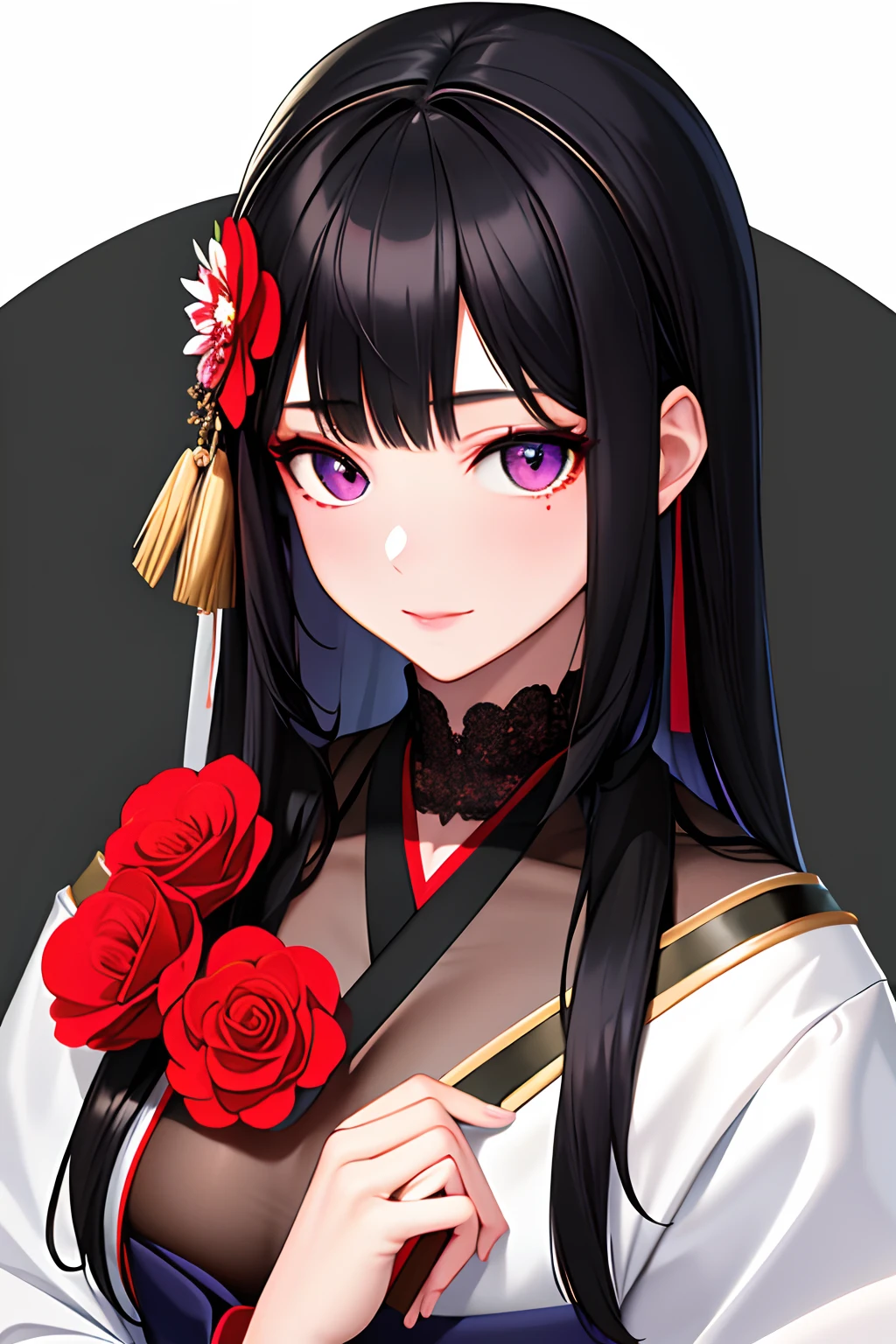 masterpiece,best quality,absurdres,original,extremely delicate and beautiful,beautiful detailed eyes and face,1girl, black_hair, flower, japanese_clothes, looking_at_viewer, mole, red_flower, solo,(masterpiece:1.4),(best quality:1.4), male