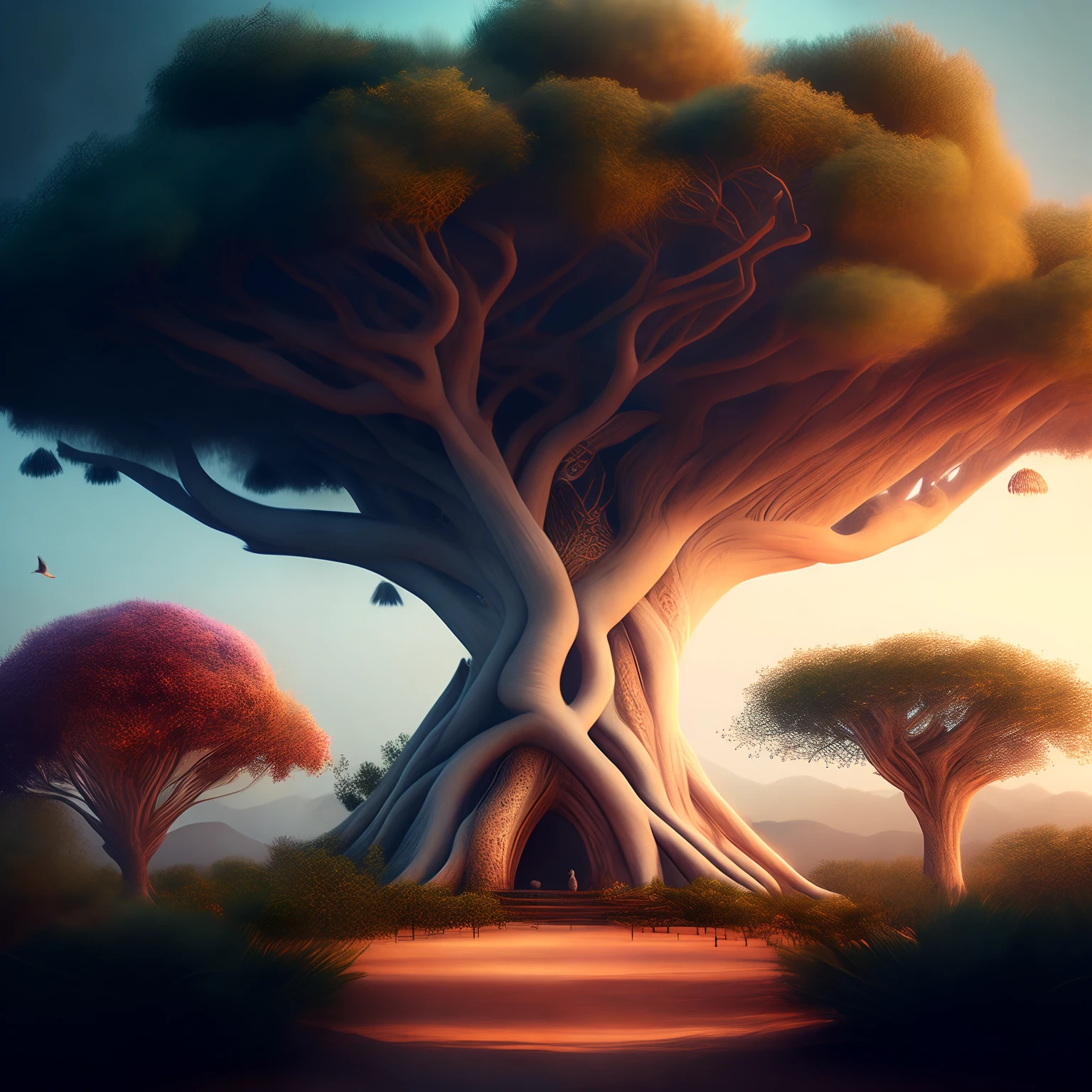 animal kingdom,World Tree,8k,unreal engine,Imagination,otherworldly