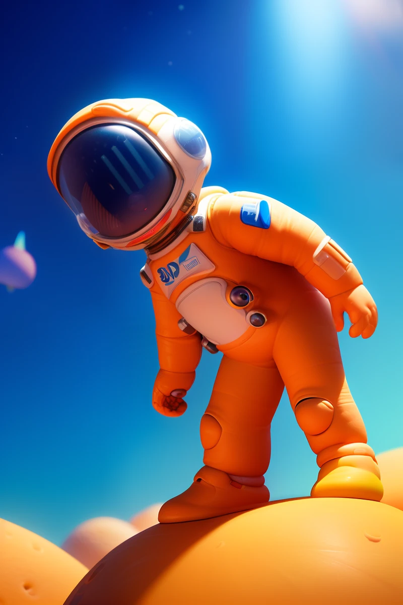 (5 year old boy, happy, front, soft light, multi detail, Pixar style, 3D model, ip, clean background, spacesuit, fashionable toy, cute, Q version, clay material, popmart blind box, Dreamscene, enhance, 3D rendering, Uitra HD