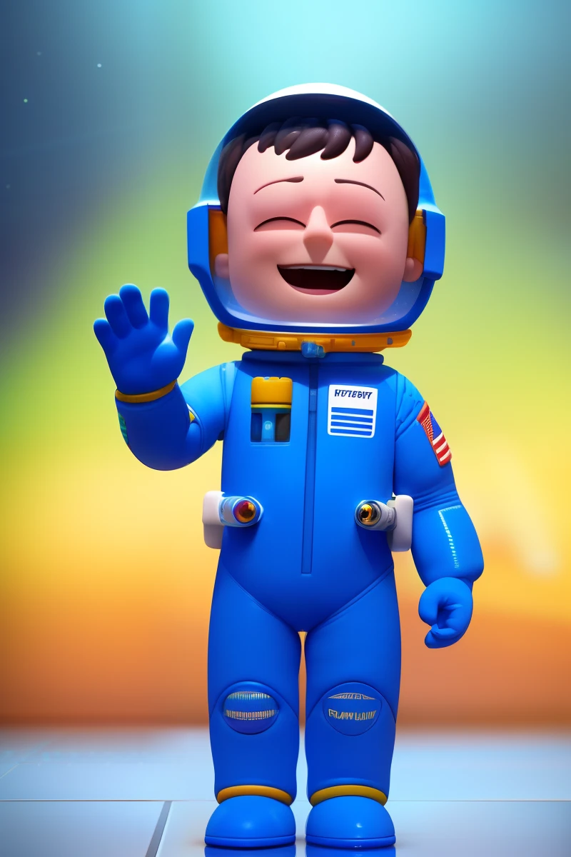 (5 year old boy, happy, front, soft light, multi detail, Pixar style, 3D model, ip, clean background, spacesuit, fashionable toy, cute, Q version, clay material, popmart blind box, Dreamscene, enhance, 3D rendering, Uitra HD