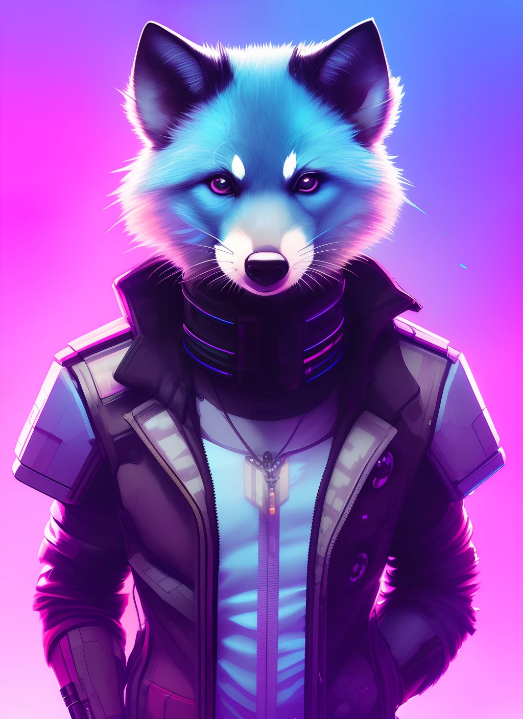 a beautiful portrait of a cute cyberpunk opossum aaaaaaaaaa by sandra chevrier and greg rutkowski and wlop, purple blue color scheme, high key lighting, volumetric light, digital art, highly detailed, fine detail, intricate, ornate, complex, octane render, unreal engine, photorealistic
award winning beautiful portrait commission of a male furry anthro Blue wolf fursona with a tail and a cute beautiful attractive detailed furry face wearing stylish black cyberpunk clothes in a cyberpunk city at night while it rains. Character design by charlie bowater, ross tran, artgerm, and makoto shinkai, detailed, inked, western comic book art 
