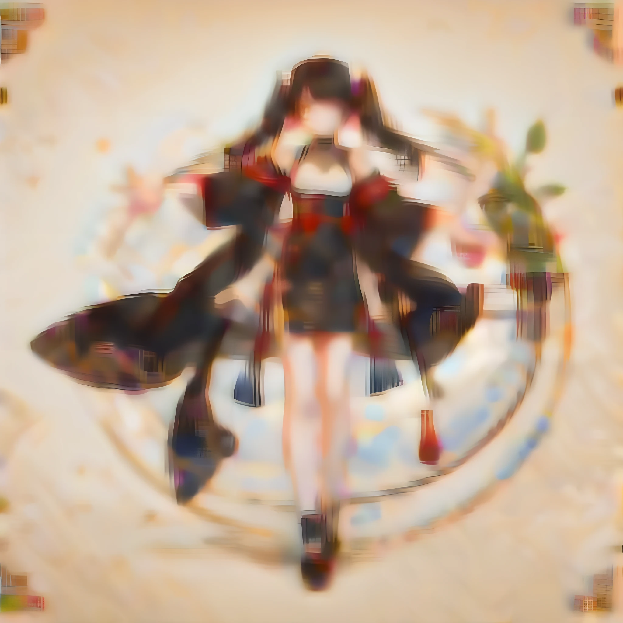 girl,full body,(detailed face:1.2), masterpiece, fashion,chinese dress,, medium hair, black hair, twintails, blunt bangs, brown eyes,