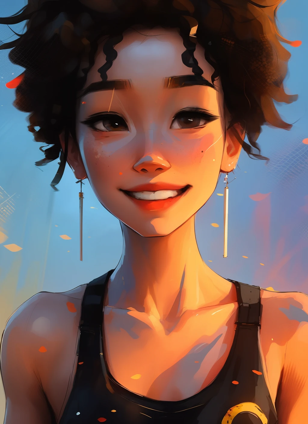 samdoesarts; award winning half body portrait of a beautiful woman in a croptop and cargo pants, military boots, standing on the street faint smile, paint splashes, hair in a bun, splatter, outrun, vaporware, digital art, trending on artstation, highly detailed, fine detail, intricate,so beauty
