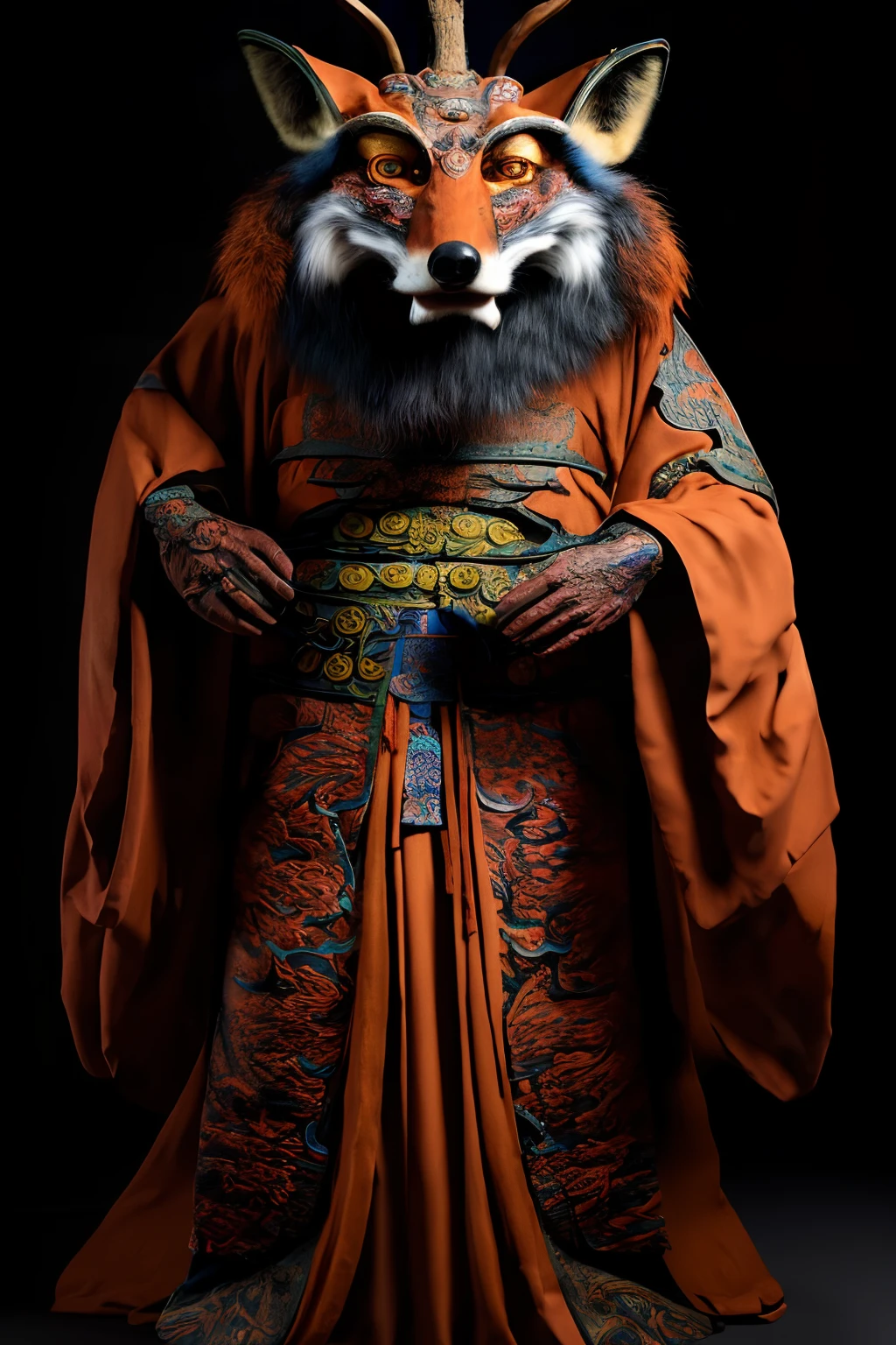 Full Length Shot, fox
anthropomorphism, shaman wizard, chinese ink
style,amazing epic chinese ancient theme,
martial arts style, Chinese fairy tale, highly
detailed, dynamic, cinematic, stunning, realistic
lighting and shading, vivid, vibrant, 8k,octane
render, unreal engine, very detailed, concept art,
realistic, Cry engine,