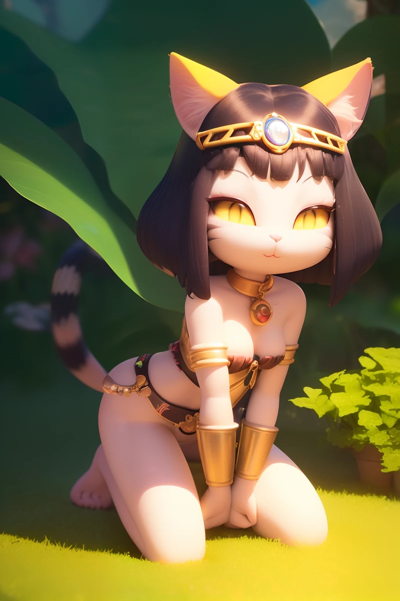 (1 little cat girl), avatar, happy, front, soft light, multi detail, Pixar style, 3D model, ip, clean background, Cleopatra, ancient, monarch, fashionable toy, cute, Q version, clay material, (popmart blind box), Dreamscene, enhancement, 3D rendering, Uitra HD