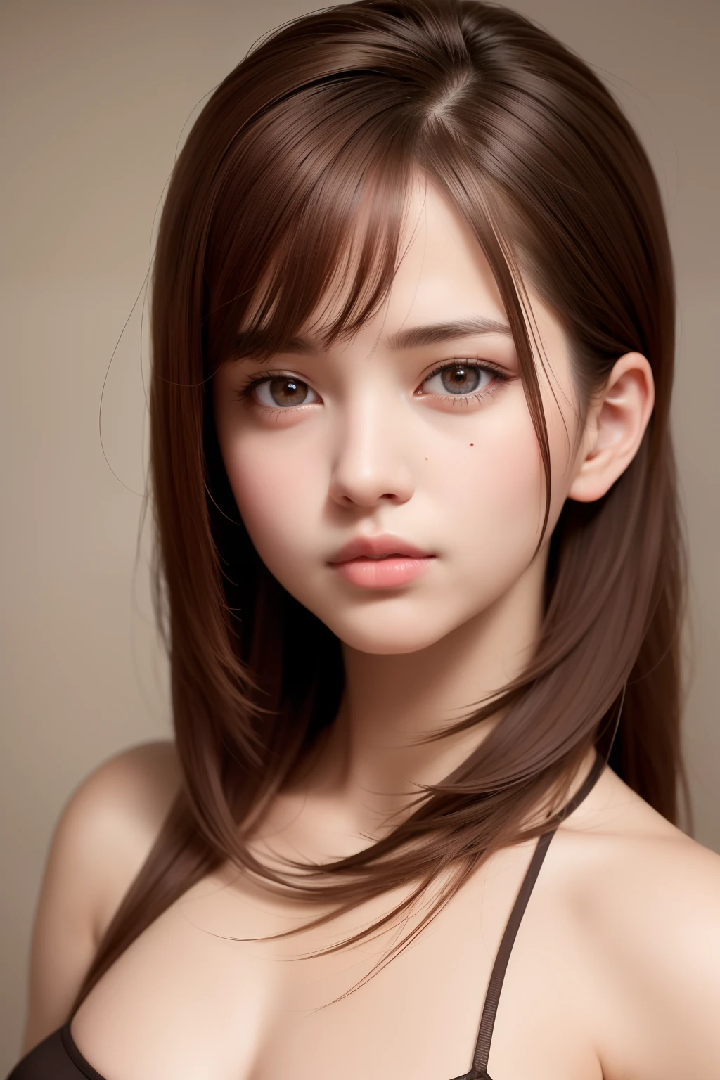 best quality, masterpiece, (realistic:1.2), 1 girl, brown hair, brown eyes,Front, detailed face, beautiful eyes