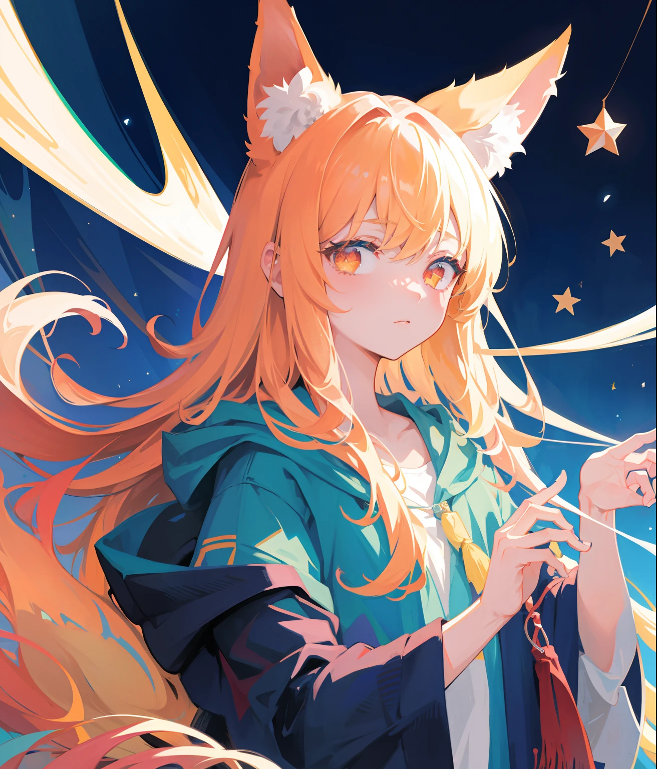 The color style is described as 0.9 for flat color and 1.1 for colorful, while the artistic level is rated between 1 to 2 stars. The wallpaper boasts of its best quality, high resolution, original version, and extremely detailed artwork. The subject in the wallpaper is a solo boy with fox ears, presented in a full-body portrait, looking directly at the viewer.

