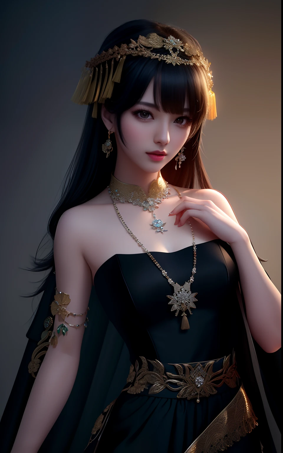 best quality, masterpiece, highres, 1girl,china dress,hair ornament,necklace, jewelry,Beautiful face,upon_body, tyndall effect,photorealistic, dark studio, rim lighting, two tone lighting,(high detailed skin:1.2), 8k uhd, dslr, soft lighting, high quality, volumetric lighting, candid, Photograph, high resolution, 4k, 8k, Bokeh,black skin,flutter ginkgo leaf,
