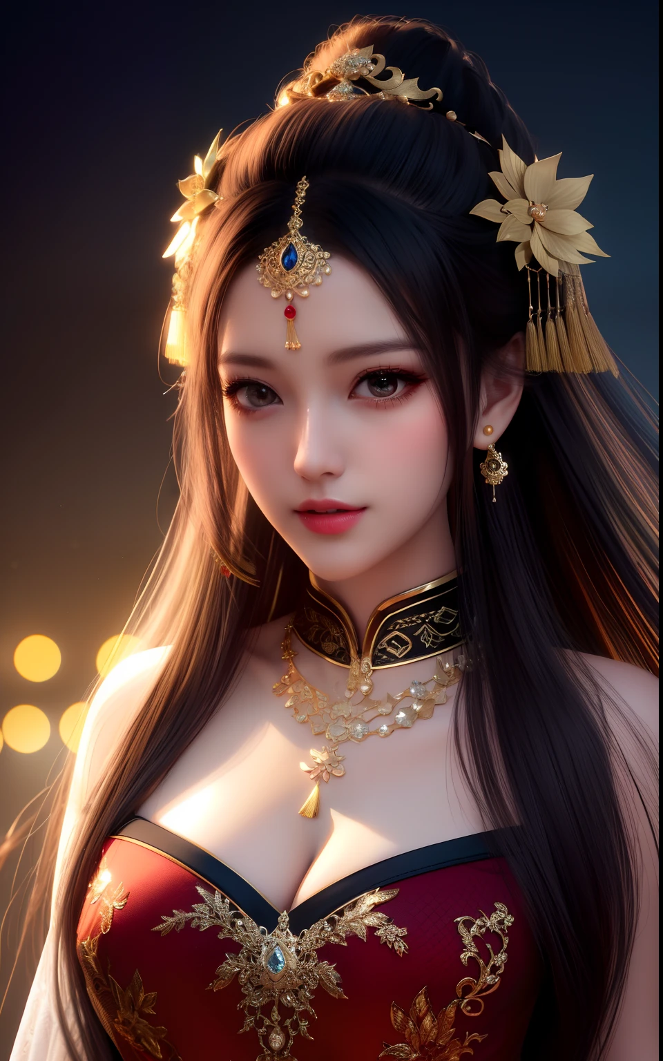 best quality, masterpiece, highres, 1girl,china dress,hair ornament,necklace, jewelry,Beautiful face,upon_body, tyndall effect,photorealistic, dark studio, rim lighting, two tone lighting,(high detailed skin:1.2), 8k uhd, dslr, soft lighting, high quality, volumetric lighting, candid, Photograph, high resolution, 4k, 8k, Bokeh