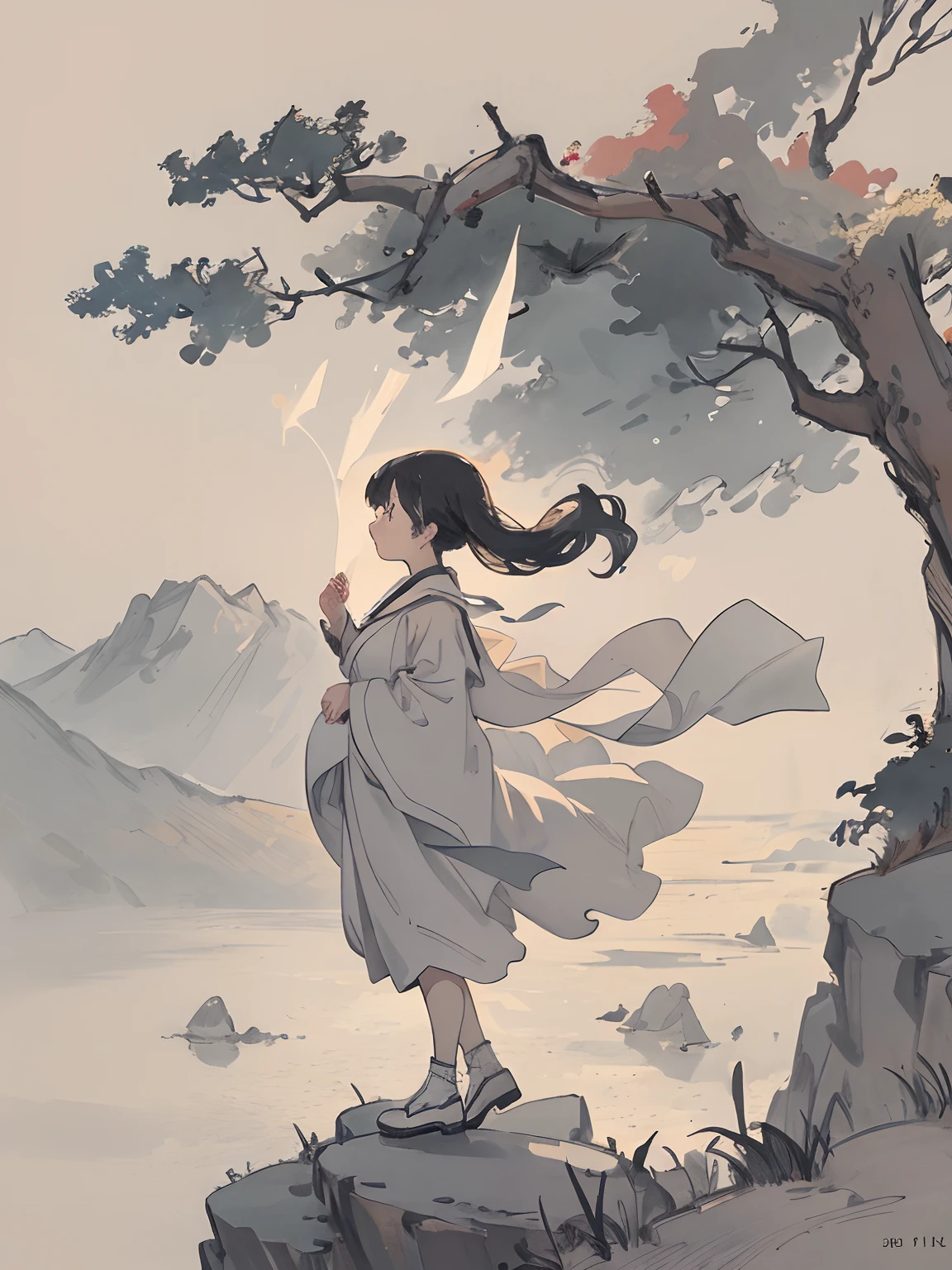(masterpiece), (best quality), (high resolution),dutch angle,hyper detailed, solo, girl,detailed_background, landscape,The girl in the photo is standing on a rocky cliff overlooking a vast and stunning landscape.
She appears to be lost in thought, with her hair blowing gently in the wind.
Her outfit is simple yet elegant, perhaps a flowing dress or a sleek jumpsuit.
The background features a breathtaking vista, with rolling hills, majestic mountains, and a clear blue sky.
The light in the photo is warm and golden, casting long shadows across the landscape and creating a sense of depth and texture.
The dutch angle adds an interesting and dynamic perspective, as if the viewer is seeing the scene from a slightly tilted or off-kilter point of view.
The level of detail in the photo is truly impressive, with every blade of grass, every rock formation, and every cloud rendered with hyper-realistic accuracy.
Despite the grandeur of the landscape, the focus of the photo remains squarely on the girl, who exudes a quiet strength and grace.
The high resolution of the image allows for a rich and immersive viewing experience, with every detail popping out in crisp clarity.
Overall, the photo is a true masterpiece of composition, lighting, and storytelling, conveying a sense of awe and wonder at the beauty of the natural world.
Thousands of sails pass by the sunken boat, and all the trees in front of the sick one turn green in spring.