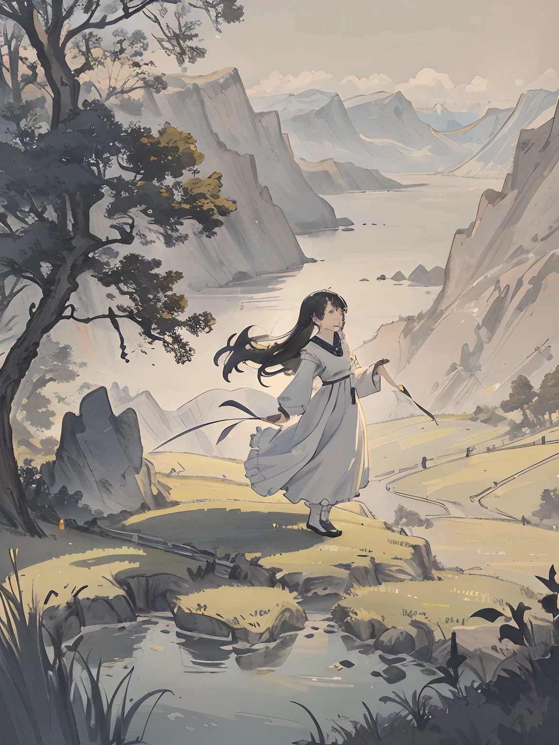 (masterpiece), (best quality), (high resolution),dutch angle,hyper detailed, solo, girl,detailed_background, landscape,The girl in the photo is standing on a rocky cliff overlooking a vast and stunning landscape.
She appears to be lost in thought, with her hair blowing gently in the wind.
Her outfit is simple yet elegant, perhaps a flowing dress or a sleek jumpsuit.
The background features a breathtaking vista, with rolling hills, majestic mountains, and a clear blue sky.
The light in the photo is warm and golden, casting long shadows across the landscape and creating a sense of depth and texture.
The dutch angle adds an interesting and dynamic perspective, as if the viewer is seeing the scene from a slightly tilted or off-kilter point of view.
The level of detail in the photo is truly impressive, with every blade of grass, every rock formation, and every cloud rendered with hyper-realistic accuracy.
Despite the grandeur of the landscape, the focus of the photo remains squarely on the girl, who exudes a quiet strength and grace.
The high resolution of the image allows for a rich and immersive viewing experience, with every detail popping out in crisp clarity.
Overall, the photo is a true masterpiece of composition, lighting, and storytelling, conveying a sense of awe and wonder at the beauty of the natural world.
Thousands of sails pass by the sunken boat, and all the trees in front of the sick one turn green in spring.