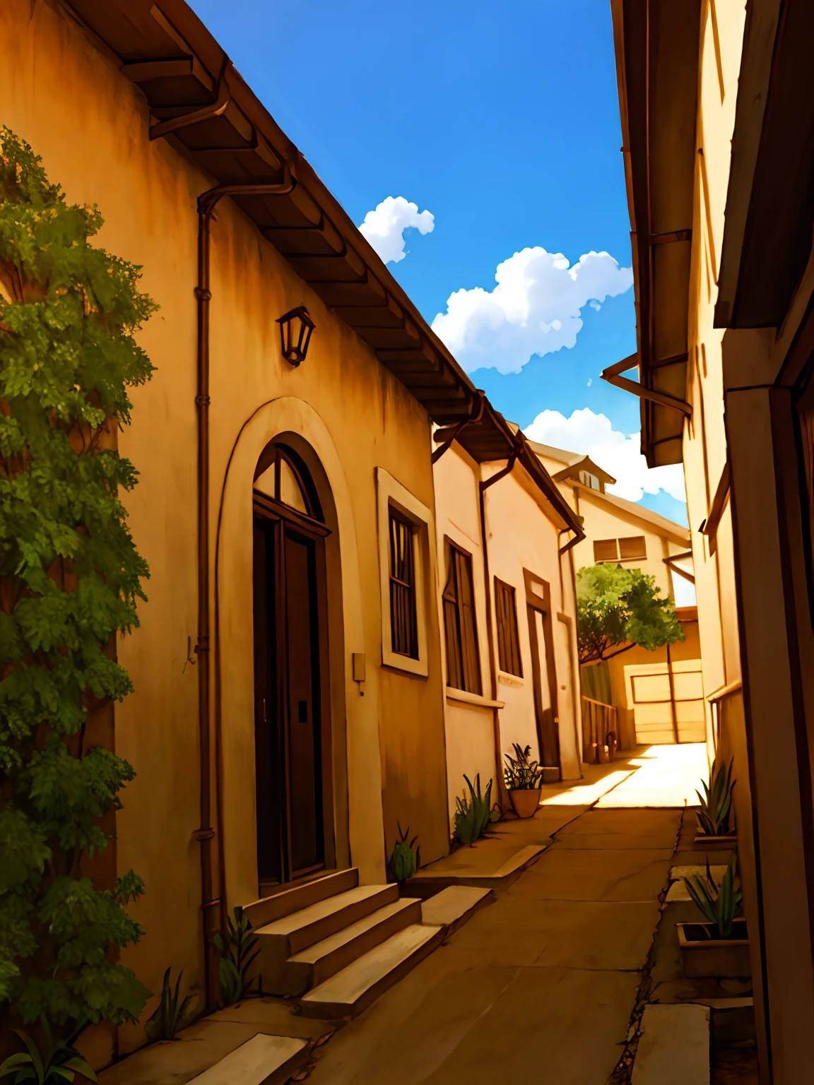 Alley, sunshine boy, deep scenery