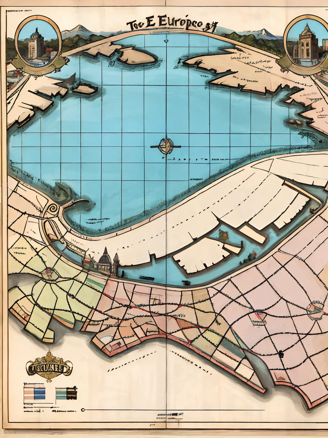 Best quality, detailed background, Europe, street, large map