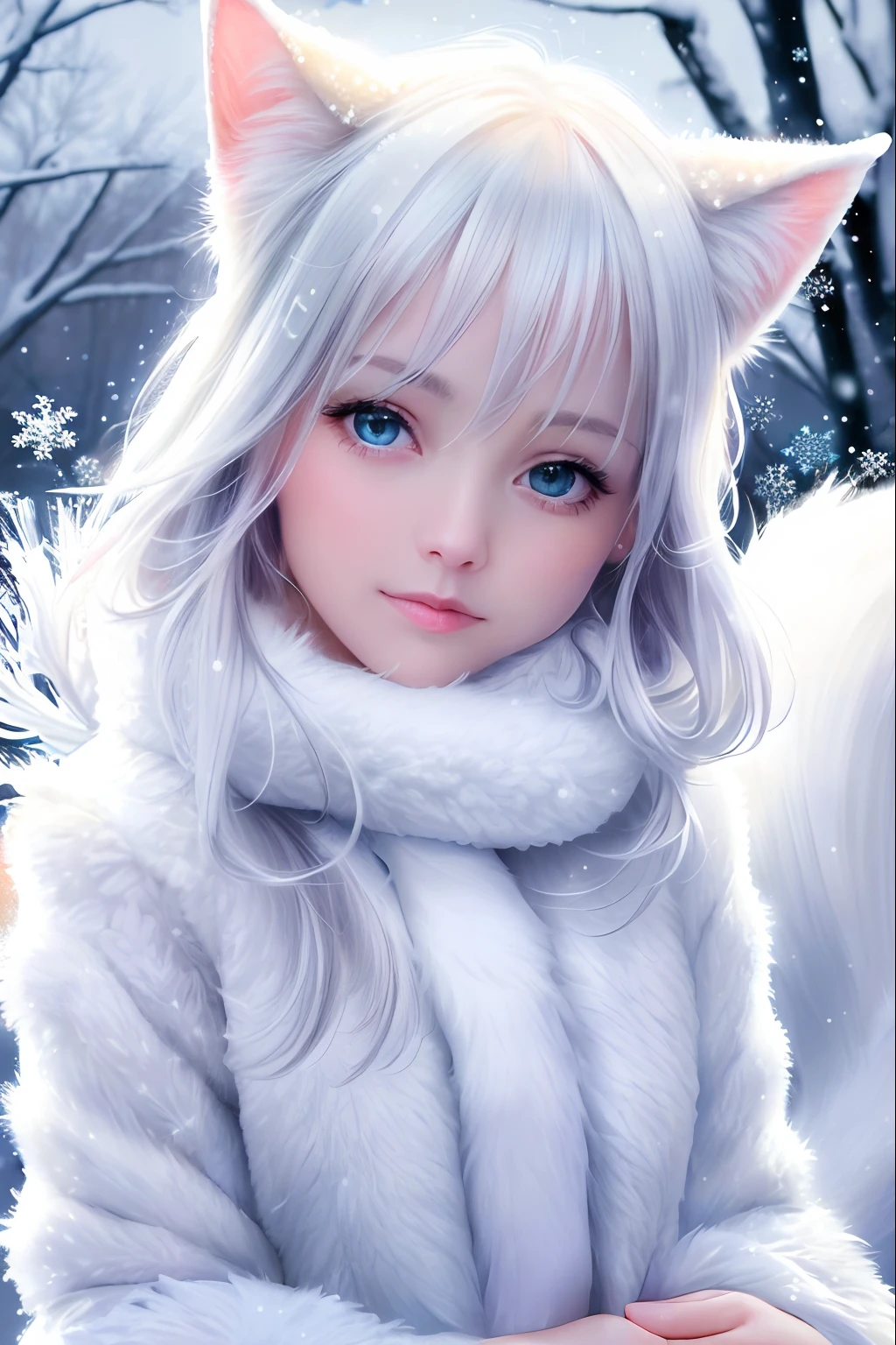 (raw photo:1.2), (photorealistic:1.4), (best quality:1.4), (ultra highres:1.2), (highly detailed:1.3), (HDR:1.2), (cinematic lighting:1.3), (detailed eyes), (detailed facial features), (detailed fur), (snowy background:1.2), cute little fox, standing pose, (3/4 body portrait:1.2), (fluffy tail:1.2), (soft fur:1.2), (adorable:1.2), (looking at viewer), (innocent expression), (soft lighting), (dreamlike), (fantasy-like:1.3), (ethereal:1.3), (magical:1.2), (snowflakes:1.2), (winter wonderland:1.3), (whimsical:1.2), (playful:1.2).