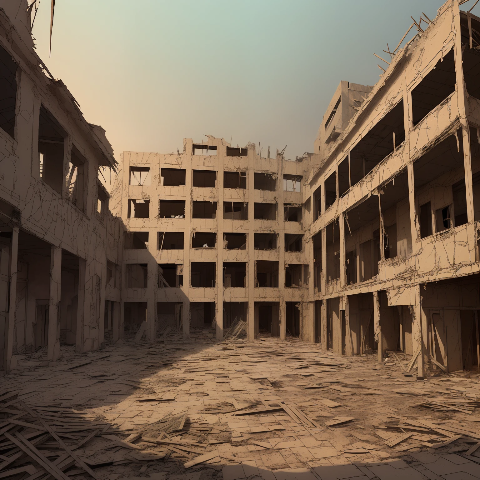 Edge lighting, background lighting, amazing architectural details, complete building structure, (outdoor), Q Version cartoon style, (Dilapidated, deserted), (Chariot Factory)
