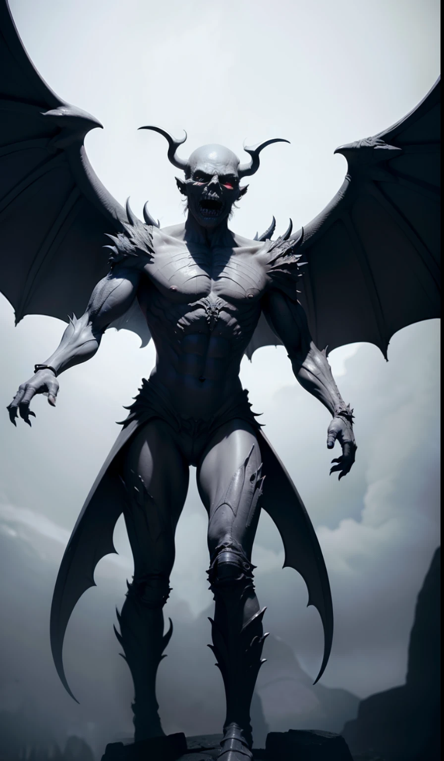 (Extremely detailed 8k wallpaper), a full-length photo, a terrifying undead grey gargoyle Necromancer, 2 wings, complex, high detail, dramatic