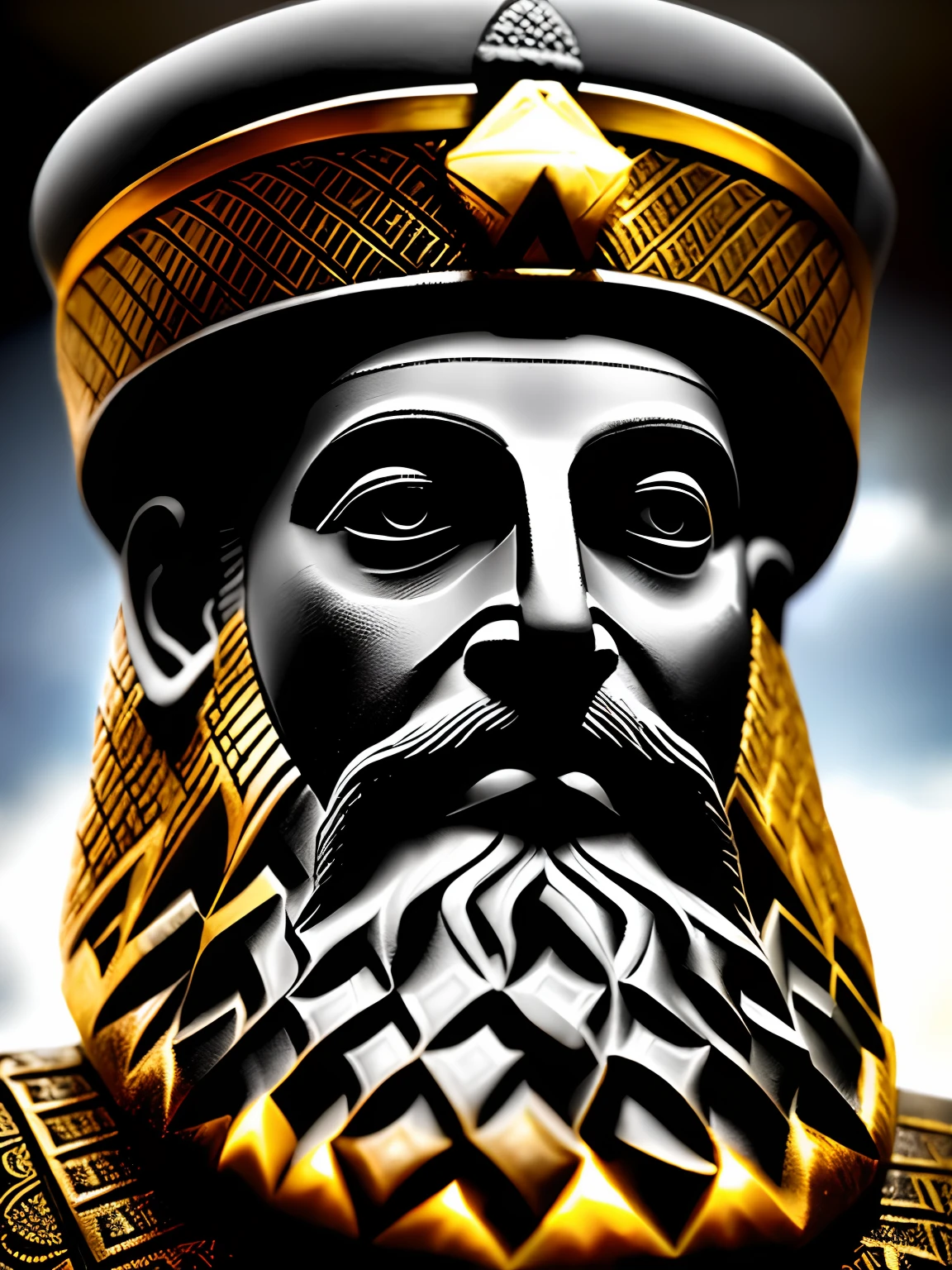 The King of Babylon issued the Hammurabi Code, carved in black basalt, more than 3700 years ago. You gaze at the words on the tablet in front of the window, while I quietly admire your beloved face, detailed, detailed face, (vibrant, photo realistic, realistic, dramatic, dark, sharp focus, 8k)