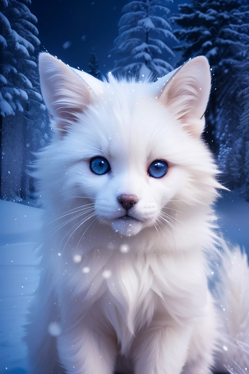 (raw photo:1.2), (photorealistic:1.4), (best quality:1.4), (ultra highres:1.2), (highly detailed:1.3), (HDR:1.2), (cinematic lighting:1.3), (detailed eyes), (detailed facial features), (detailed fur), (snowy background:1.2), cute little fox, standing pose, (3/4 body portrait:1.2), (fluffy tail:1.2), (soft fur:1.2), (adorable:1.2), (looking at viewer), (innocent expression), (soft lighting), (dreamlike), (fantasy-like:1.3), (ethereal:1.3), (magical:1.2), (snowflakes:1.2), (winter wonderland:1.3), (whimsical:1.2), (playful:1.2).