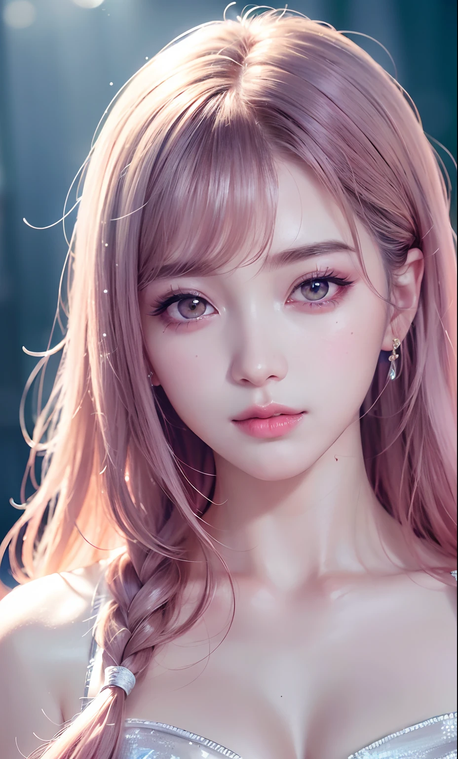 (8k, RAW photo, photorealistic:1.25) ,( lipgloss, eyelashes, gloss-face, glossy skin, best quality, ultra highres, depth of field, chromatic aberration, caustics, Broad lighting, natural shading,Kpop idol) looking at viewer with a serene and goddess-like happiness,