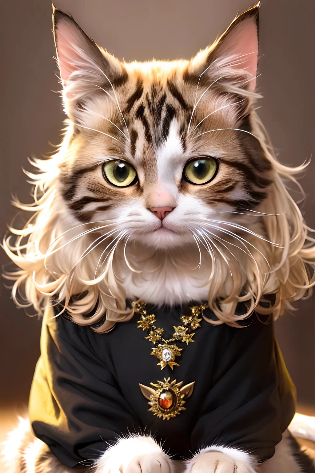 ((a cat in clothes)), fluffy hair, anthropomorphic expressions, rich colors, exquisite details, masterpiece, realistic，2k, 4k, FHD, artsation, cg, realistic, Unreal Engine , real light and shadow, beautiful rich colors, amazing details, masterpiece8k uhd, dslr, soft lighting, high quality, film grain, Fujifilm XT3