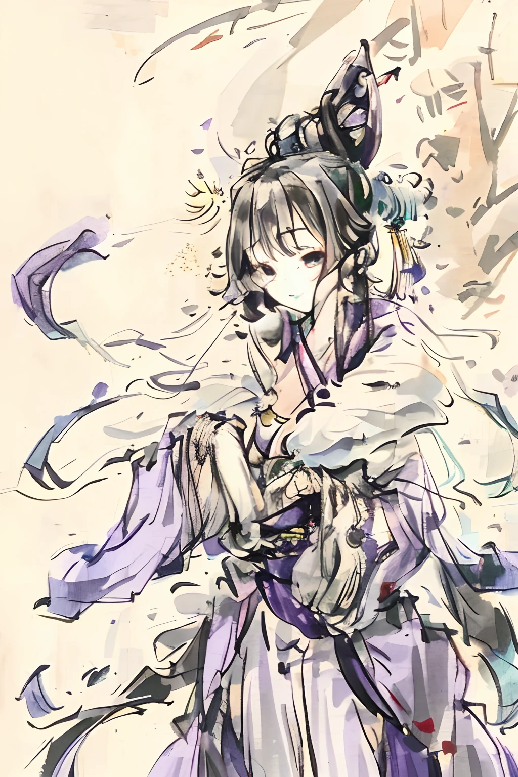 masterpiece, best quality, night, hill, clouds, full moon, long hair, woman, silhouette, fireflies，Wuxia, Swordsman, Purple, Blue, Green, Ancient dress, Robe, Mental focus, Agile movements, Unique techniques, Light as a feather, Indestructible body, Soft material, Cape, Feather details, Long sleeves, Soft colors, Silk, Satin, Printed patterns, Flying, swirling style, Loose fit, Handcrafted details.