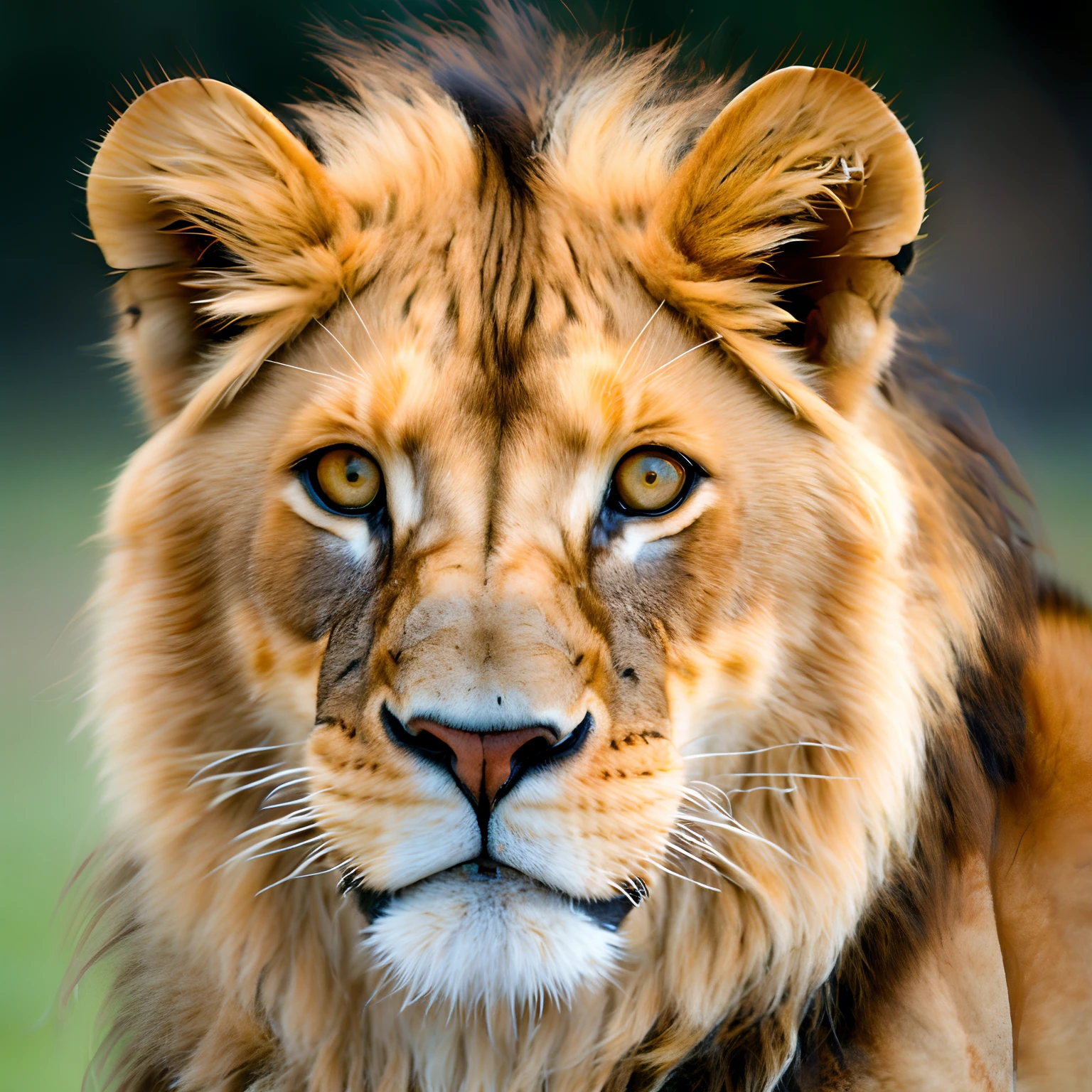 Frontal headshot of a lion