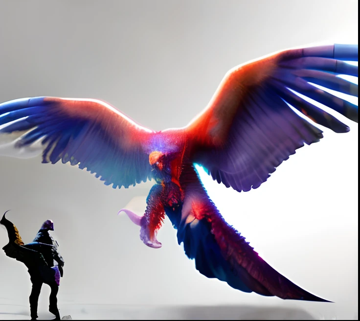 {feralplmr}} a hyper realistic illustration of a huge monster eagle hybrid, feathers glow in the dark, fractal moonlight, little dragon with glowing scales, award - winning, masterpiece, {{scales, claws, anthro}}, {{high quality}}, epic , photorealism, furred dragon