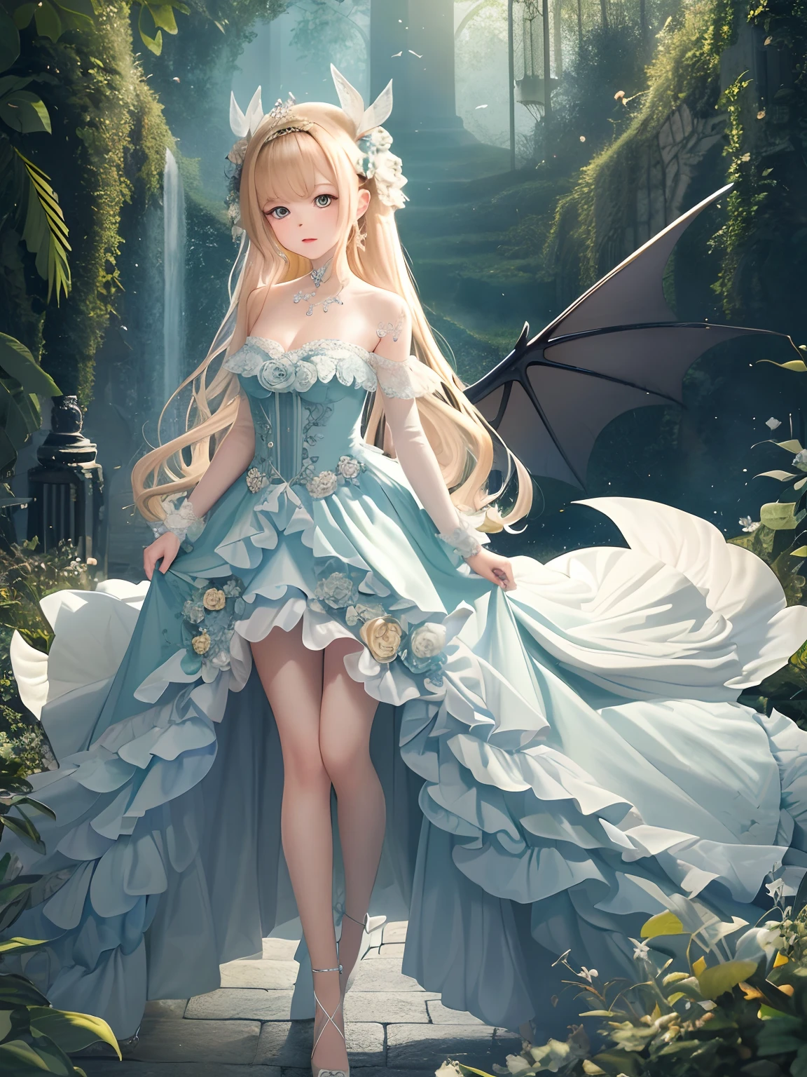 {best quality}, 1girl,full body, {{masterpiece}}, {highres}, {an extremely delicate and beautiful}, original, extremely detailed wallpaper, bare shoulders,bat wings,