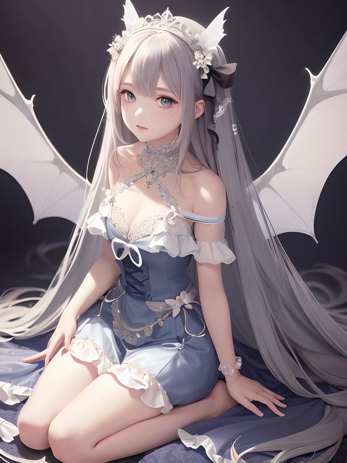 {best quality}, 1girl,full body, {{masterpiece}}, {highres}, {an extremely delicate and beautiful}, original, extremely detailed wallpaper, bare shoulders,bat wings,