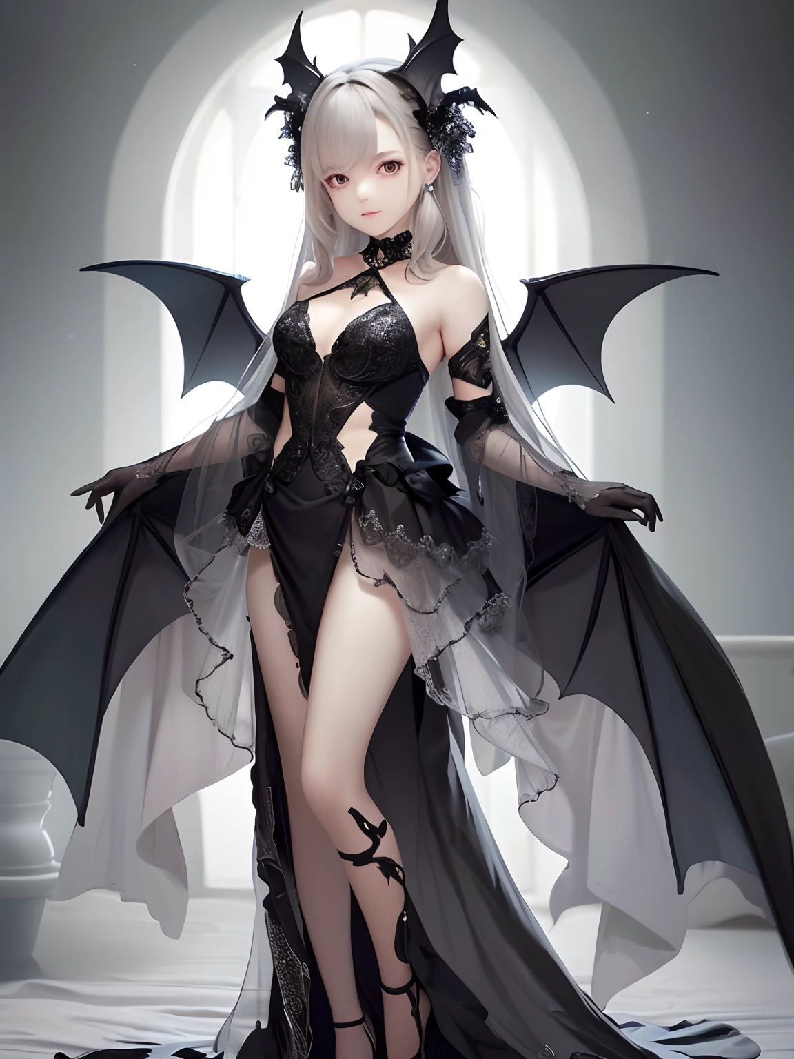 {best quality}, 1girl,full body, {{masterpiece}}, {highres}, {an extremely delicate and beautiful}, original, extremely detailed wallpaper, bare shoulders,bat wings,