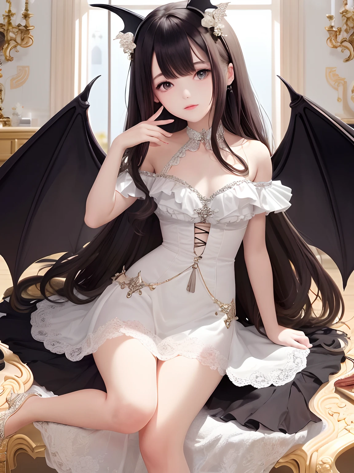 {best quality}, 1girl,full body, {{masterpiece}}, {highres}, {an extremely delicate and beautiful}, original, extremely detailed wallpaper, bare shoulders,bat wings,