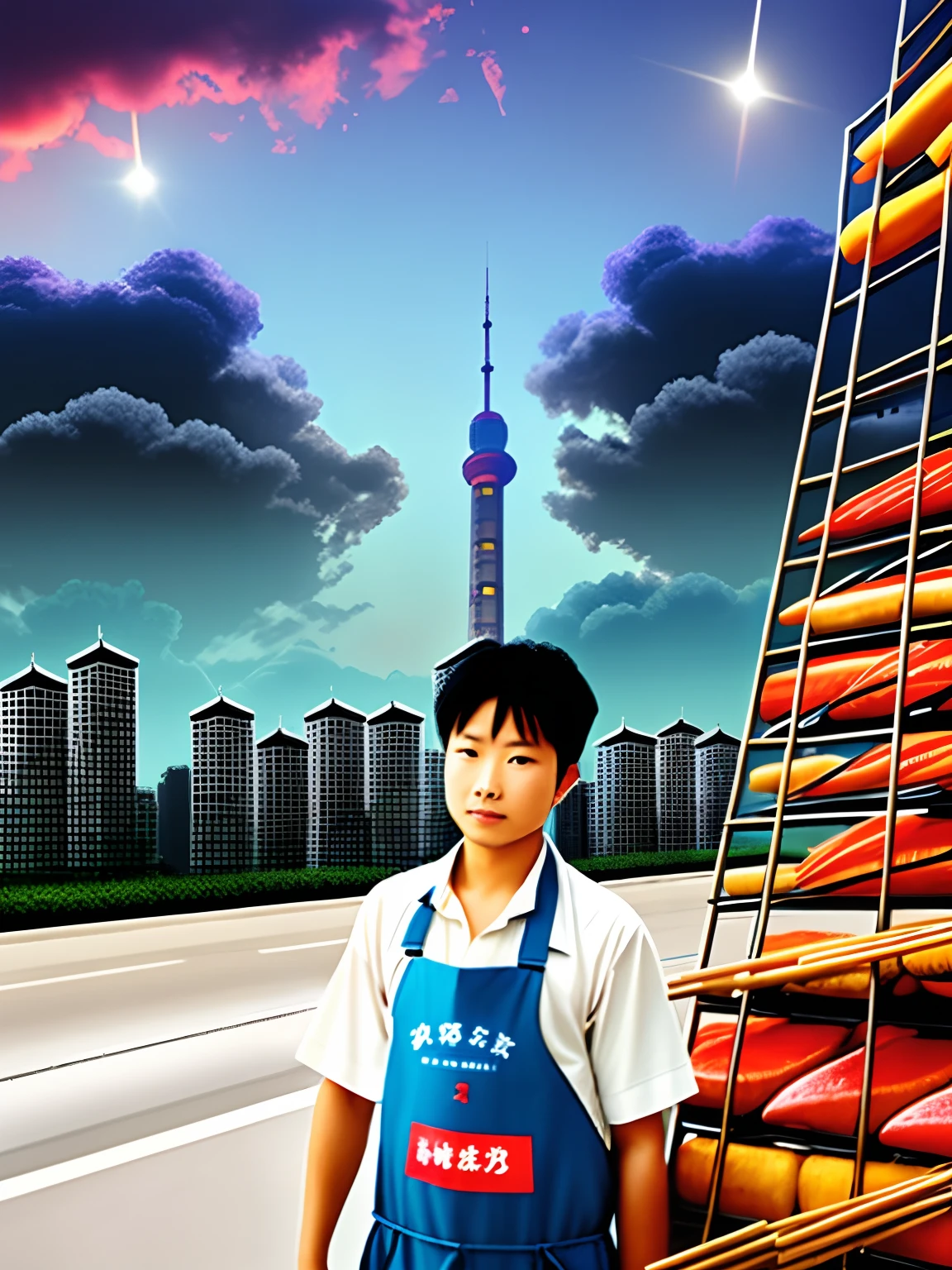 sells barbecues on the streets of Shanghai