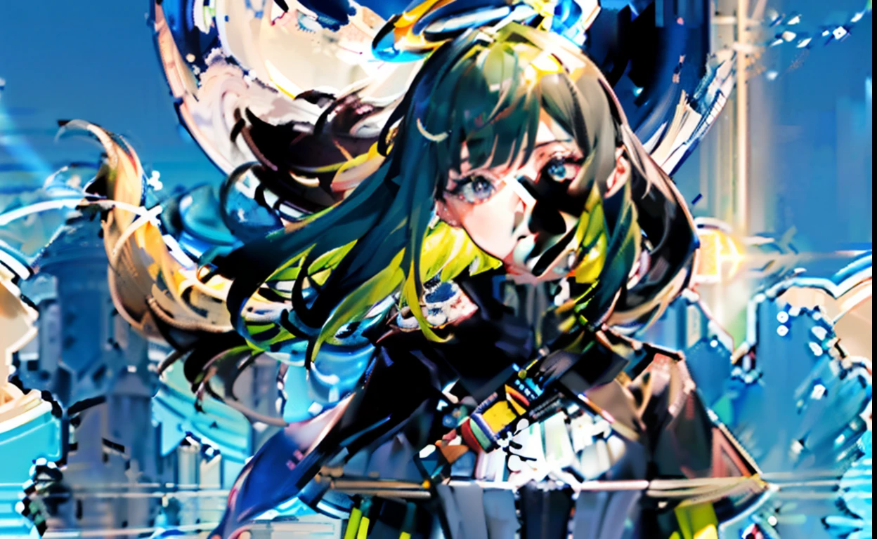 (Highest picture quality),(Master's work),(ultra-detailed),(Detailed eye description:1.0),(lens flare:1.0),(movie poster:1.0),(Tarot border:1.0),the portrait is centered,(close-up:1.0),(nagative space:0.8),(negative space:1.6),(solo),(floating colorful water magic:1.0),(many colorful vines:1.0),(floating pink blades:1.0),(water wings:1.0), (dappled sunlight,light rays,caustics:1.2), (colorful:1.0),(beautiful detailed glow:1.0),(leaning back:1.2),(grim expression:1.0),(small:1.0),(closed mouth:1.0),(eyeshadow),,(lime hair:1.4),(long hair:1.0),(facing viewer:1.3),(halo:1.3),(head tilt:1.0),(dynamic pose:1.1),(asymmetrical hair:1.2),(blue armor:1.0),(military),(layered skirt),(black eyes:1.4),blunt bangs,high twintails,,long coat,(floating cape:1.0),(fox ears, fox girl:1.1),(castle:1.4),(outdoors,outside:1.1),hair bow,,(flying:1.1),(dark skin:1.1),(upper body:1.25),, symbol-shaped pupils, heart-shaped pupils