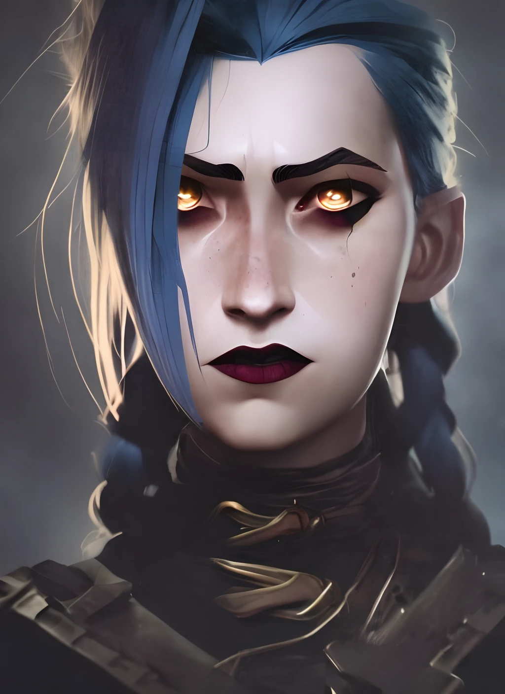 sks jinx, jinx a photo of sks woman, ((detailed face)), ((canon m50)), ((award winning)), (High Detail), Sharp, 8k, Cinematic lighting, soft lighting, greg rutkowski, trending on artstation, intricate, gothic clothing, victoria secret,