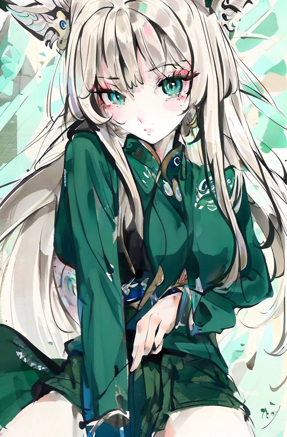 best quality, masterpiece,
woman,
windblown blonde hair,
emerald eyes,