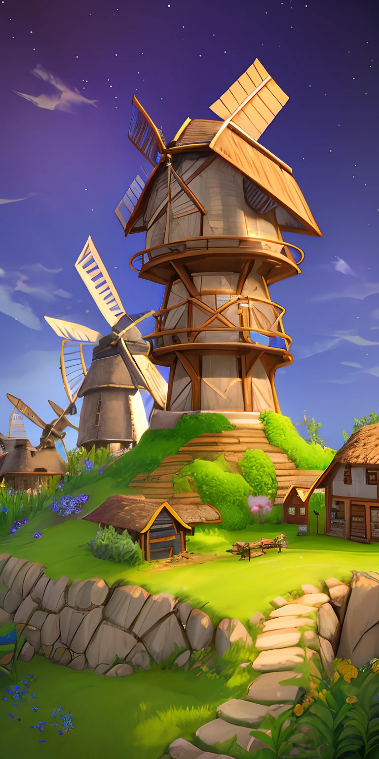 Windmill Mill,Beehive shaped Primitive Chieftain Hall ,Spring theme,Original Hall,realistic,heroes of the storm,beautiful isometric game art