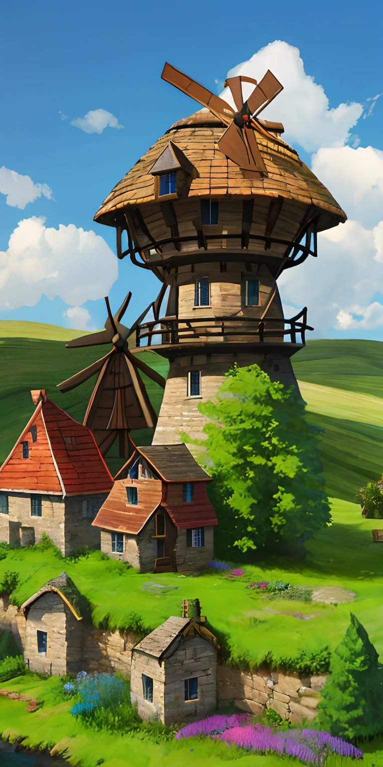 Windmill Mill,Beehive shaped Primitive Chieftain Hall ,Spring theme,Original Hall,realistic,heroes of the storm,beautiful isometric game art