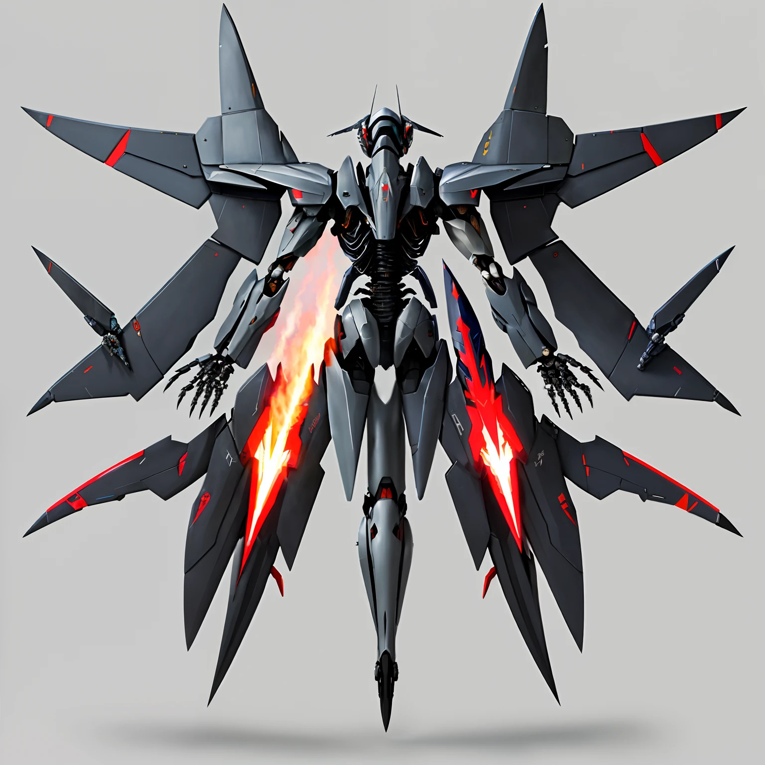 Mecha,solo,(Back spread wing and With rocket boosters1.1),Single hand sword,space,suspension,Fully armed,War posture,Black carbon alloy body,Leg boosters,Mechanical skeleton,Optical wing development