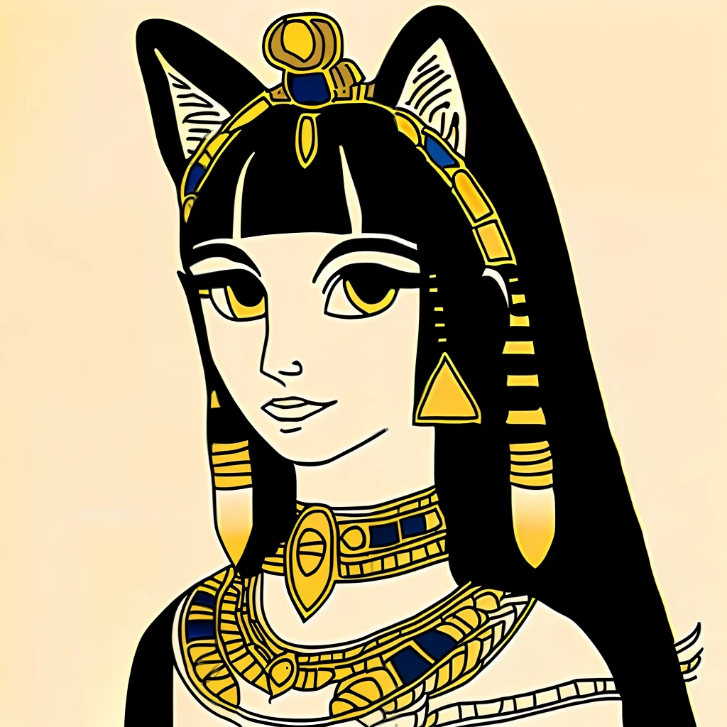 Portrait of Cleopatra as a Cat, anthro, cartoon