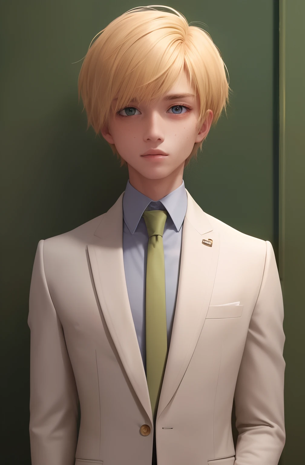 best quality, masterpiece, upper body,
man, freckled face,
short blonde hair,
emerald eyes,
suit
  