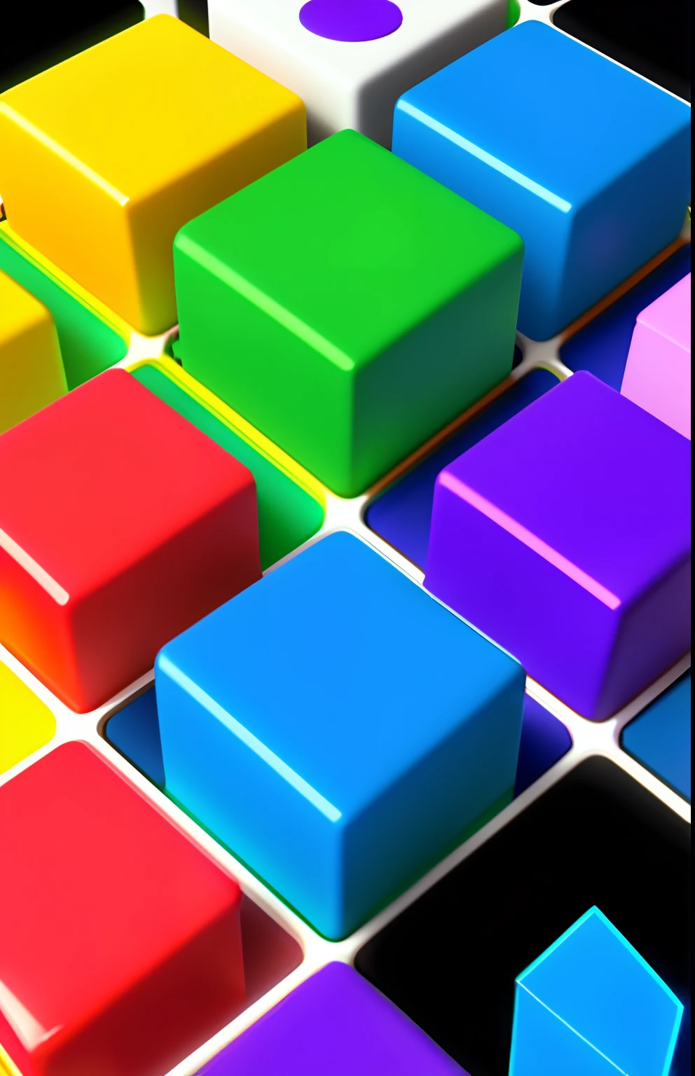 In the center of the screen is a 3D Rubik's cube, with different shapes and colored gems in each square of the cube. It looks like a slot game interface.