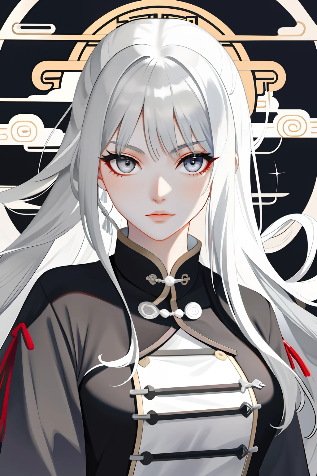 (Representative work: 1.2, best quality), 1 woman, assassin, young woman, silver white long hair, long hair, light gray eyes, Chinese style, white Han Dynasty clothing, three part bangs,