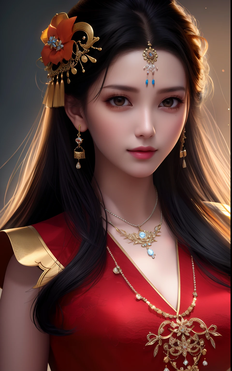 best quality, masterpiece, highres, 1girl,china dress,hair ornament,necklace, jewelry,杨幂,upon_body, tyndall effect,photorealistic, dark studio, rim lighting, two tone lighting,(high detailed skin:1.2), 8k uhd, dslr, soft lighting, high quality, volumetric lighting, candid, Photograph, high resolution, 4k, 8k, Bokeh