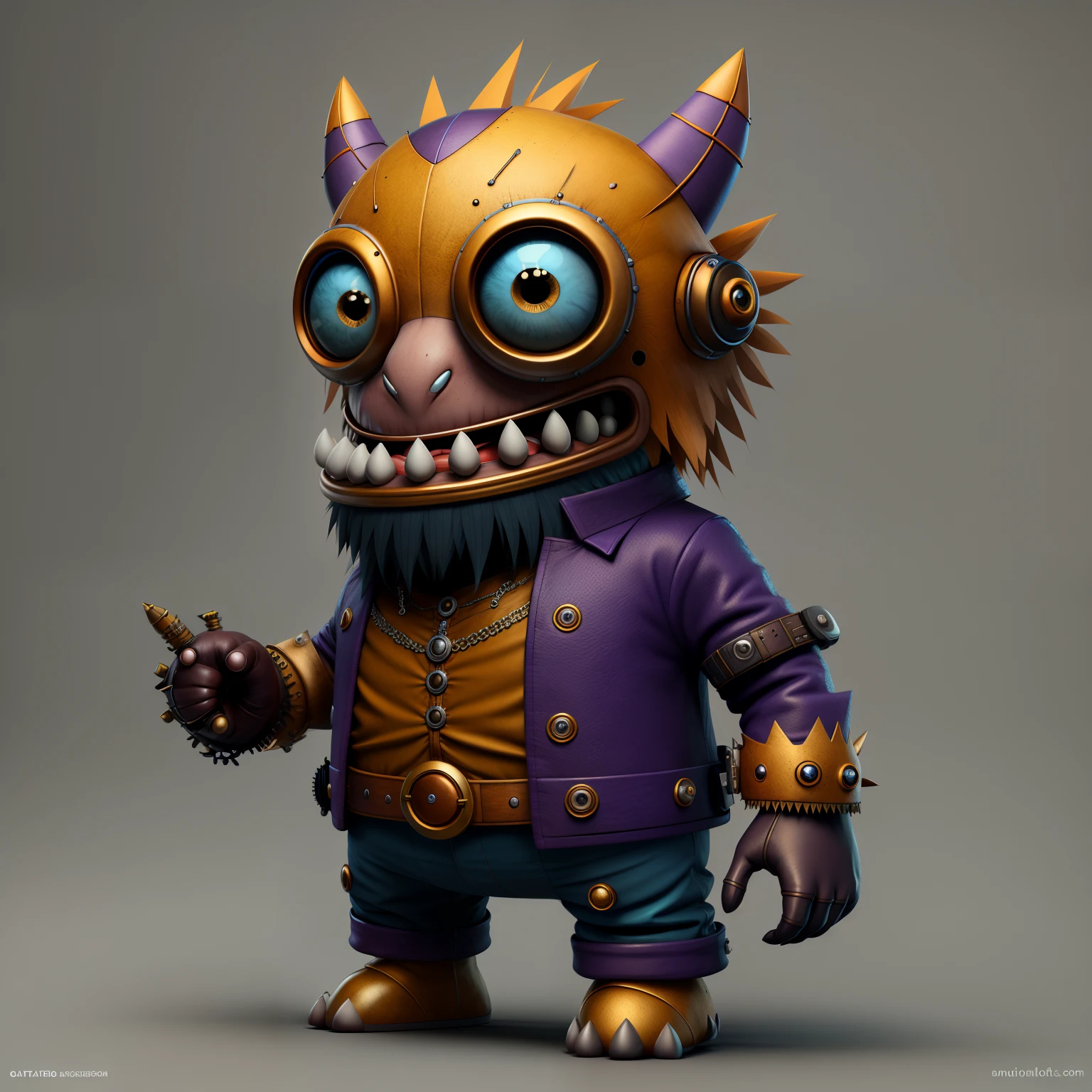 Fantz cartoon (creature:0.5)|(tiger:0.5) design, ultra detailed, random colors, steampunk, and punk costume