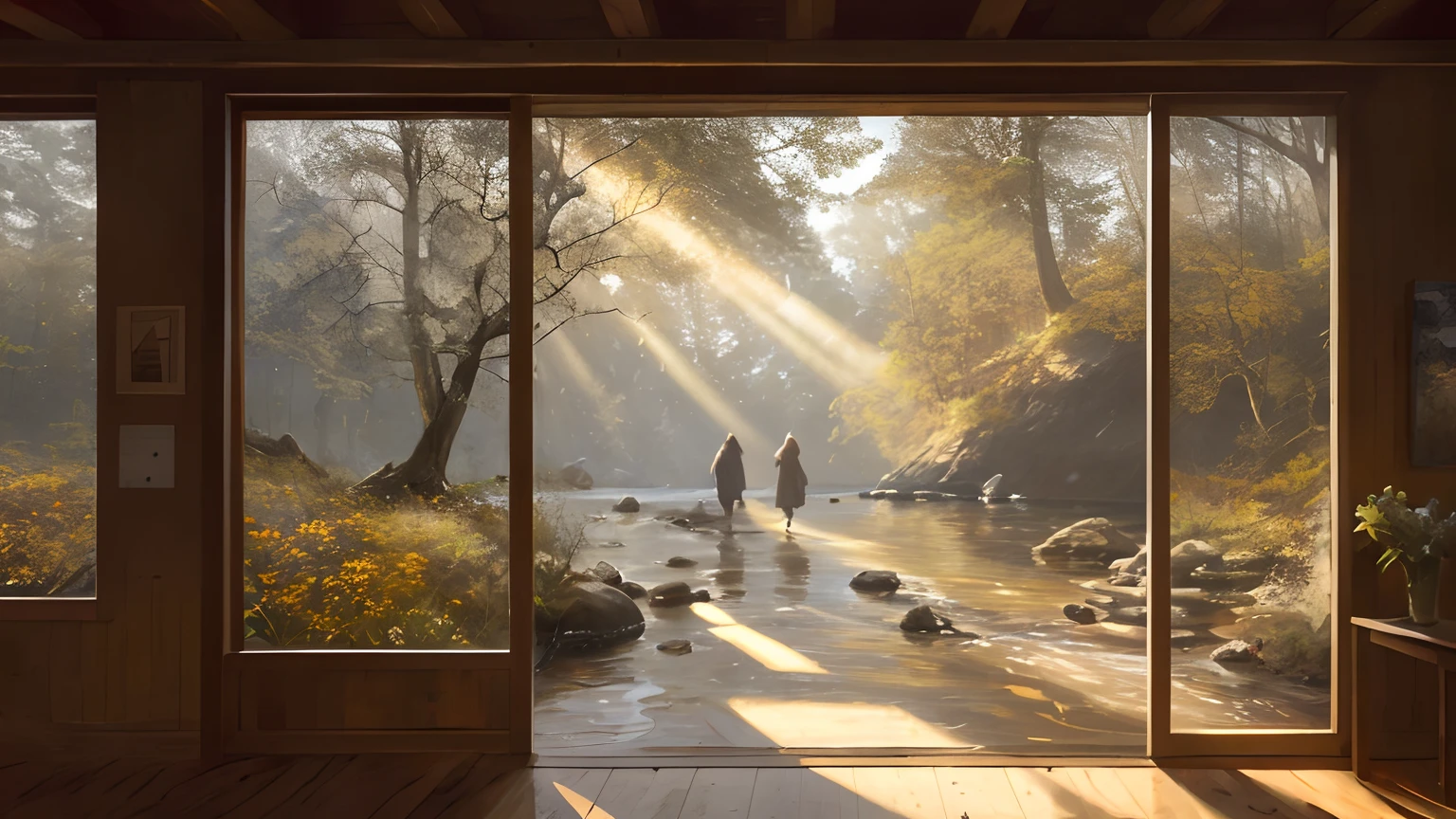 a beautifully designed chapel in the middle of a serene mountain landscape, snowy peaks adorn the quiet forest landscape, professional majestic oil painting by Ed Blinkey, Atey Ghailan, Studio Ghibli, by Jeremy Mann, Greg Manchess, Antonio Moro, trending on ArtStation, trending on CGSociety, Intricate, High Detail, Sharp focus, dramatic, photorealistic painting art by midjourney and greg rutkowski, Style-Glorious, small creek, warm and sunny, light rays, fireflies, Style-Petal