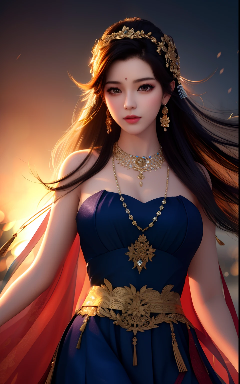 best quality, masterpiece, highres, 1girl,china dress,hair ornament,necklace, jewelry,Beautiful face,upon_body, tyndall effect,photorealistic, dark studio, rim lighting, two tone lighting,(high detailed skin:1.2), 8k uhd, dslr, soft lighting, high quality, volumetric lighting, candid, Photograph, high resolution, 4k, 8k, Bokeh