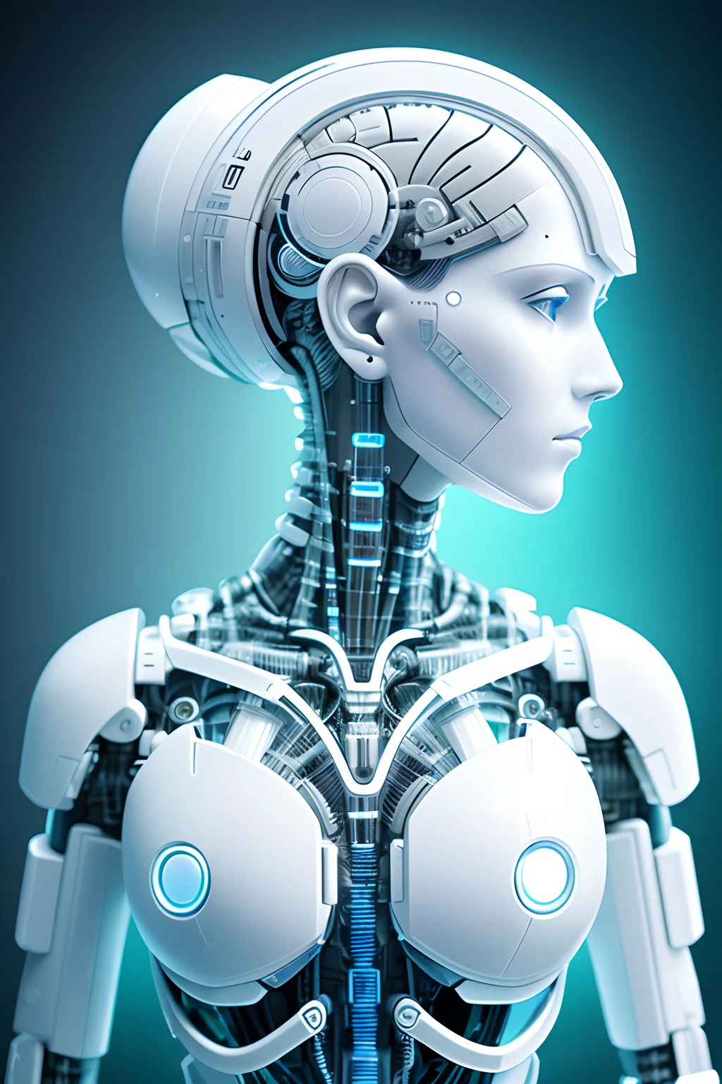 electronic system on head humanoid |cyborg woman| with a visible detailed brain| with a visible detailed heart| muscles cable wires| biopunk| cybernetic| cyberpunk| white marble bust| canon m50| 100mm| sharp focus| smooth| hyperrealism| highly detailed| intricate details| carved by michelangelo