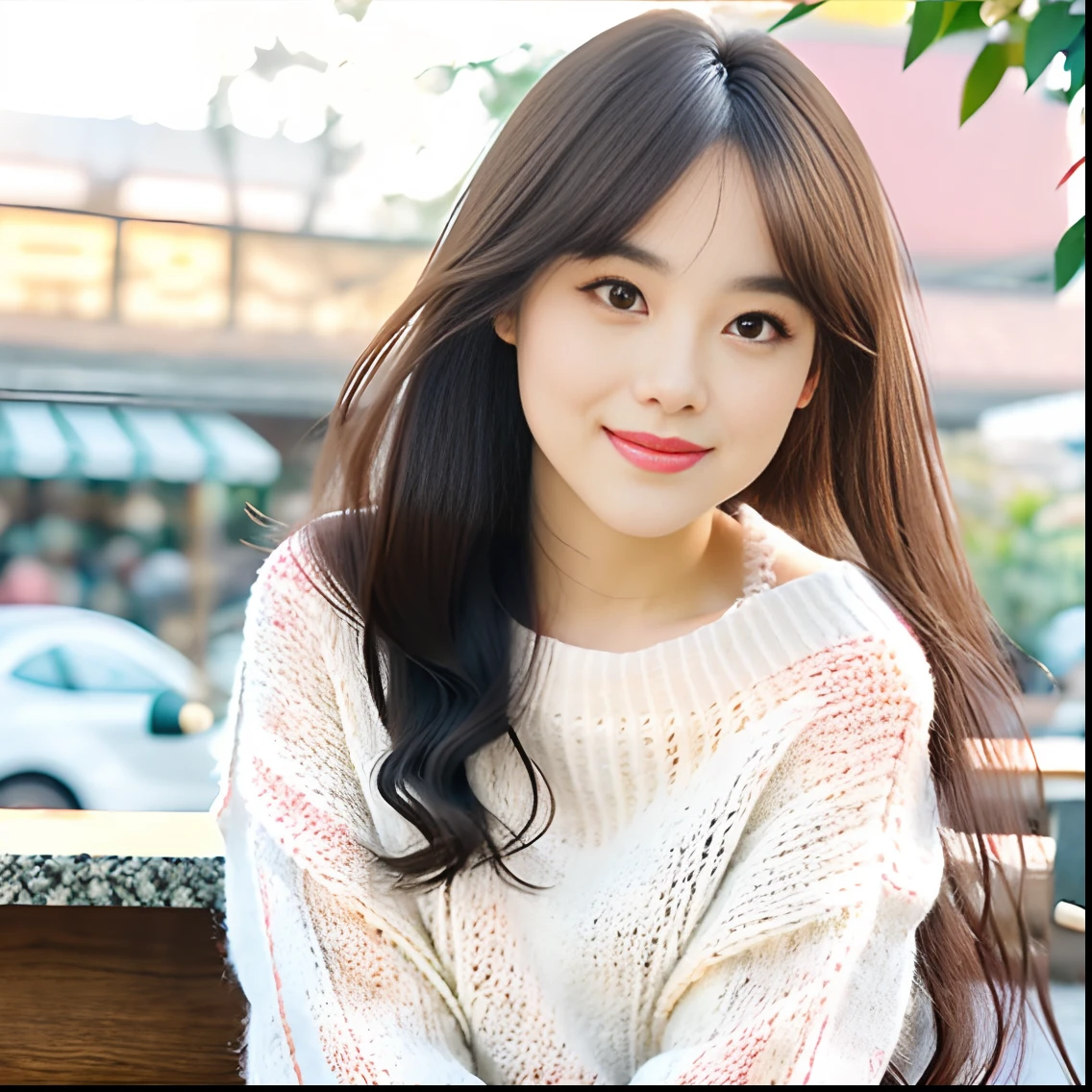 8k, high quality detail, hot summer, small fresh painting style, outdoors, a very beautiful mixed-race girl, waterfall, ((sitting at the bar)), beautiful face, lifelike eyes, deep eyes, detailed description of the face, (oval face), facial micro-expression, ((sweet smile)), dimples, long black hair, bangs, smooth and delicate skin, pink cheeks, Texture, seductive lips, bushy eyelashes, lancet eyebrows, gentle eyes, blush, toot mouth, medium deep, ((half empty shoulder lazy loose transparent and empty sweater, bottom sweater, shorts), (medium bust), middle, seven points, Beautiful slim figure, light and shade level, three-dimensional sense, perfect structure, ambient light, top shadow, fine light tracing, cg rendering, realistic, super realistic, very rich detail, super detail, master creation

 